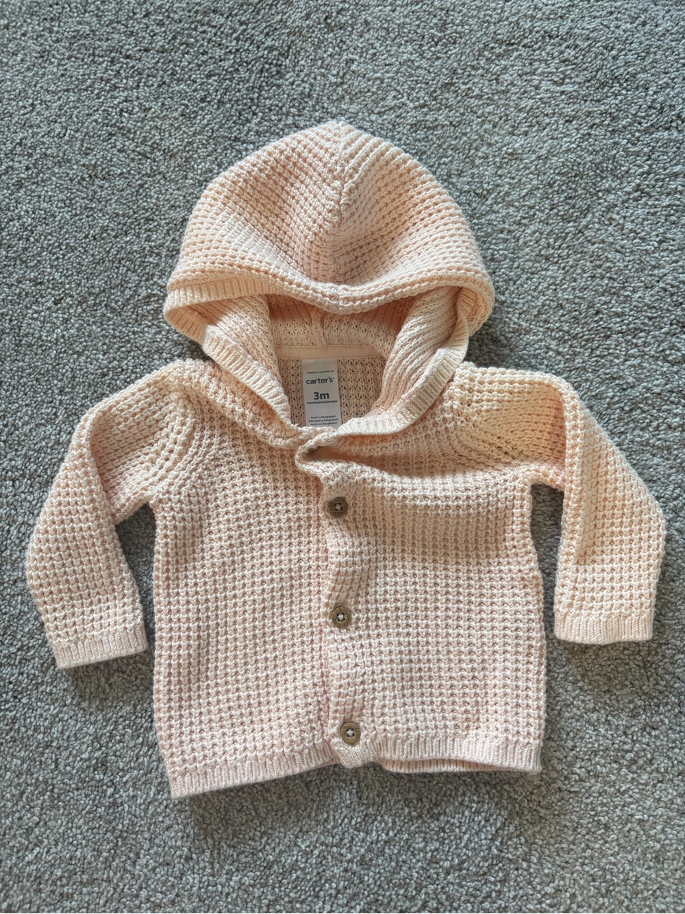 Carter's Hooded Knit Cardigan in Pale Peach